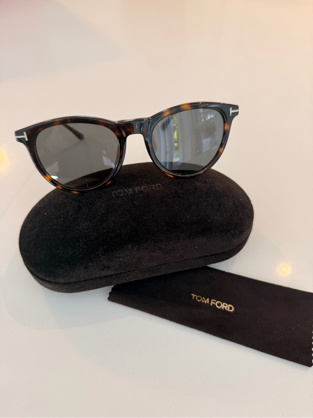 Tom Ford Tortoiseshell Frame Sunglasses with Dark Gray Lenses